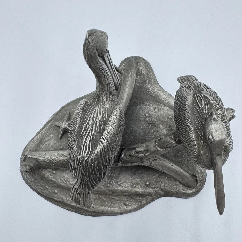 VTG Gilroy Roberts PELICANS Pewter Sculpture 1977 Franklin Mint Sea Life Birds